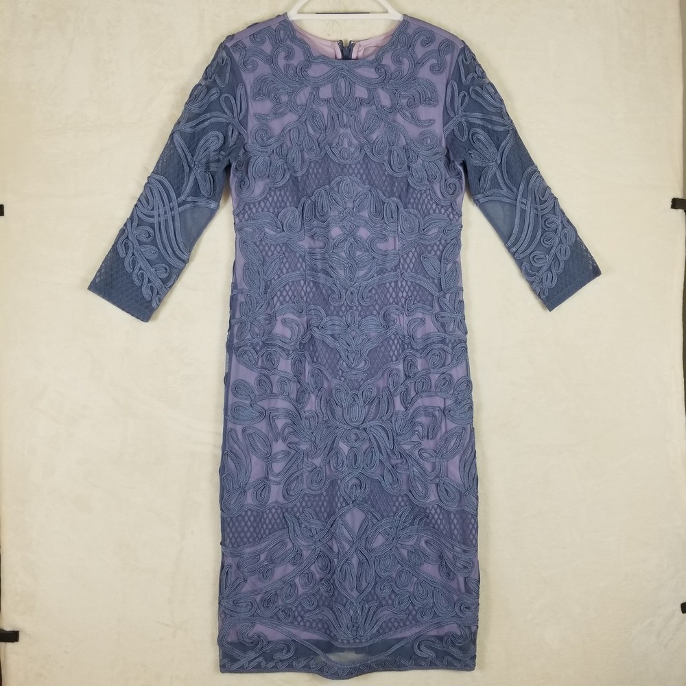 JS Collections Sheath Dress Womens 12 Blue Lavender Soutache Embroidered Mesh - Picture 2 of 8